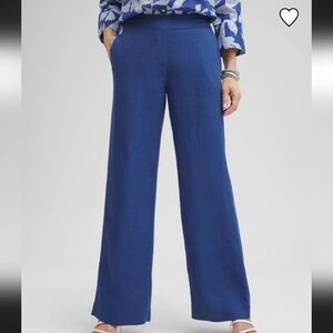 Chico's Linen Pure Blue Flared Trouser Pants With Pockets Size 8 Regular